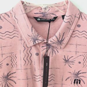 Travis Mathew Polo Shirt Mens XL Coconut Palm Trees Pink Blush Vacation NWT